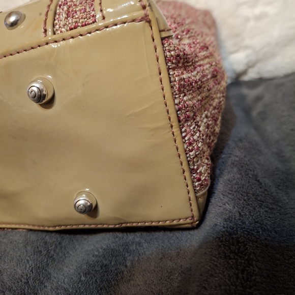 Brighton Josette Pink Tweed and Tan Patent Leather Women's  Handbag Tote Bag - Picture 8 of 14
